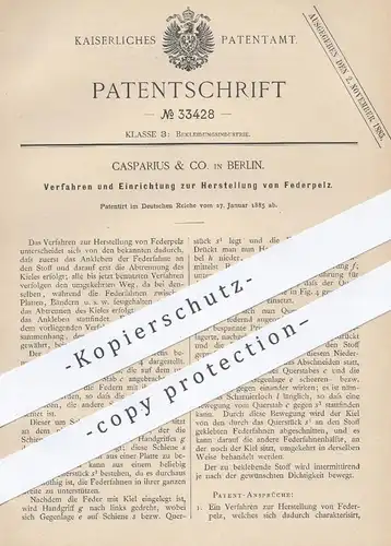 original Patent - Casparius & Co. in Berlin , 1885 , Herstellung von Federpelz | Federn , Pelz , Bekleidung , Schneider