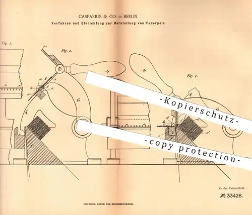 original Patent - Casparius & Co. in Berlin , 1885 , Herstellung von Federpelz | Federn , Pelz , Bekleidung , Schneider