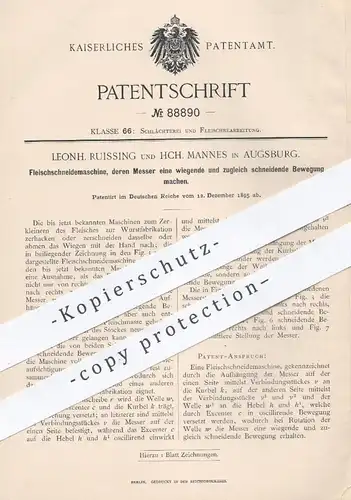original Patent - Leonh. Ruissing u. Hch. Mannes , Augsburg , 1895 , Fleischschneidemaschine | Messer , Fleischer !!!