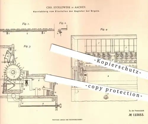 original Patent - Chr. Stollewerk in Aachen , 1900 , Einstellen der Register bei Orgeln | Orgel , Kirchenorgel , Klavier