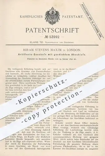 original Patent - Hiram Stevens Maxim , London , 1890 , Artillerie - Geschoss | Zündhütchen , Gewehr , Patrone , Waffen