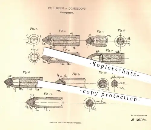 original Patent - Paul Hesse , Düsseldorf , 1900 , Panzergeschoss , Geschoss | Zündhütchen , Gewehr , Patrone , Waffen !