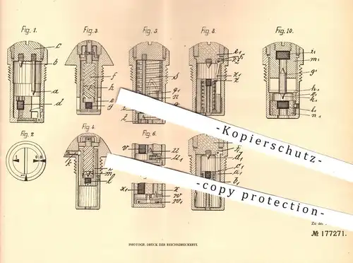 original Patent - Carl Puff , Berlin Spandau 1905 , Aufschlag- o. Doppelzünder | Zünder , Zündhütchen , Gewehr , Patrone