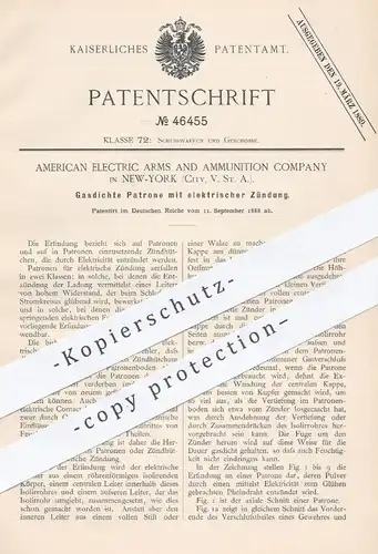 original Patent - American Electric Arms & Ammunition Comp. , New York USA  1888 , Gasdichte Patrone | Gewehr , Munition