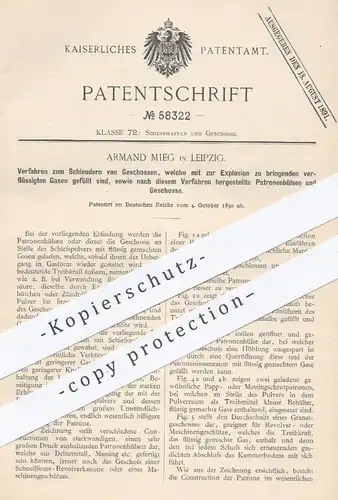 original Patent - Armand Mieg , Leipzig 1890 , Schleudern der Geschosse u. Patronenhülsen | Gewehr , Munition , Patronen