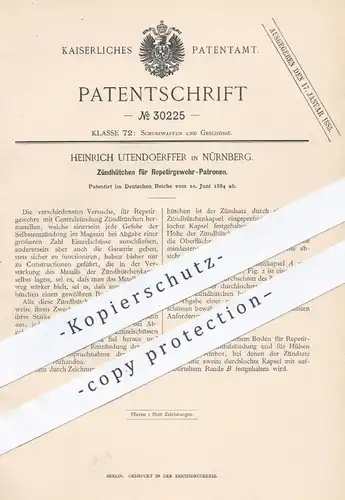 original Patent - Heinrich Utendoerffer , Nürnberg  1884 , Zündhütchen für Repetiergewehr - Patronen | Gewehr , Munition