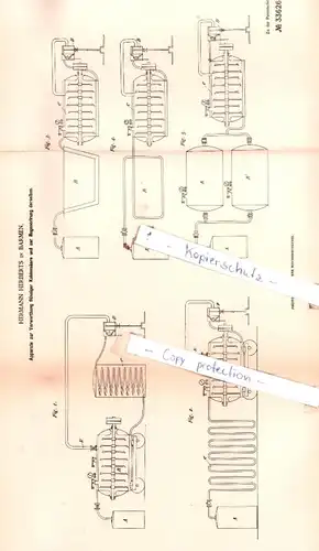 original Patent - Hermann Herberts in Barmen , 1885 , Apparate zur Verwerthung flüssiger Kohlensäure !!!
