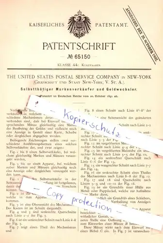 original Patent - The United States Postal Service Company in New-York , 1891 , Kurzwaaren !!!