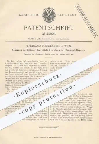 original Patent - Ferdinand Mannlicher , Wien , 1888 , Zylinderverschluss- Gewehr mit Trommelmagazin | Waffen , Militär