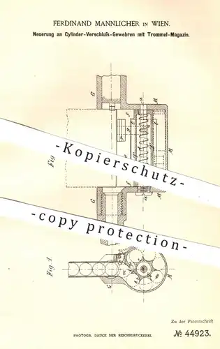 original Patent - Ferdinand Mannlicher , Wien , 1888 , Zylinderverschluss- Gewehr mit Trommelmagazin | Waffen , Militär