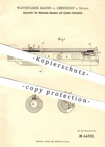 original Patent - Waffenfabrik Mauser , Oberndorf / Neckar , 1888 , Auswerfer für Hinterlade- Gewehre | Waffen , Militär