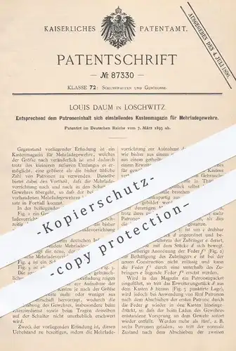 original Patent - Louis Daum , Loschwitz / Dresden , 1895 , Magazin für Mehrladegewehr Gewehre , Jagd , Waffen , Militär