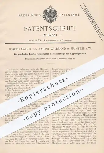 original Patent - J. Kaiser u. J. Wilbrand , Münster , 1895 , Verschlussriegel für Kipplauf - Gewehre | Waffen , Militär