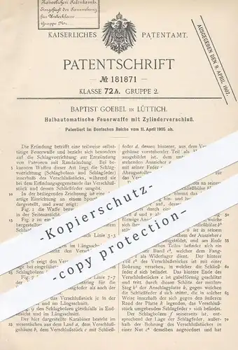 original Patent - Baptist Goebel , Lüttich , 1905 , Feuerwaffe mit Zylinderverschluss | Gewehr , Jagd , Waffen , Militär