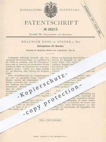 original Patent - Melchior Hess , Speyer a. Rh. , 1883 , Schrotpatrone für Gewehre | Patronen , Jagd , Waffen , Militär