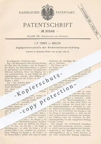 original Patent - J. F. Timpe in Berlin , 1884 , Schloss für Jagdgewehr | Gewehr , Gewehre , Jagd , Waffen , Militär !!!