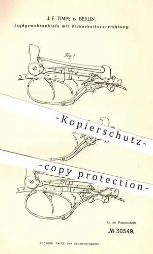 original Patent - J. F. Timpe in Berlin , 1884 , Schloss für Jagdgewehr | Gewehr , Gewehre , Jagd , Waffen , Militär !!!
