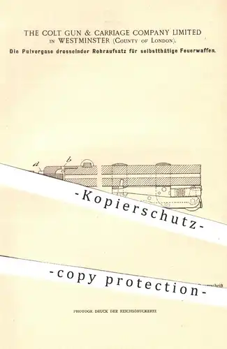 original Patent - The Colt Gun & Carriage Company Limited , Westminster London , 1900 , Rohraufsatz für Feuerwaffen !!