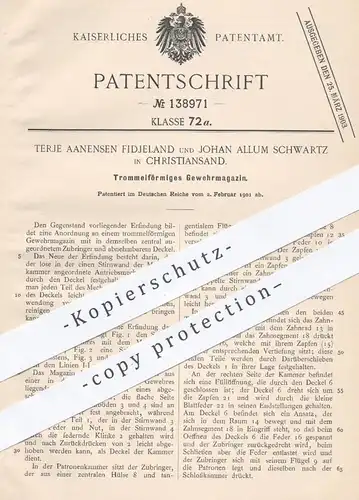 original Patent - Terje Aanensen Fidjeland / Johan Allum Schwartz , Christiansland  1901 , Gewehrmagazin , Jagd , Waffen