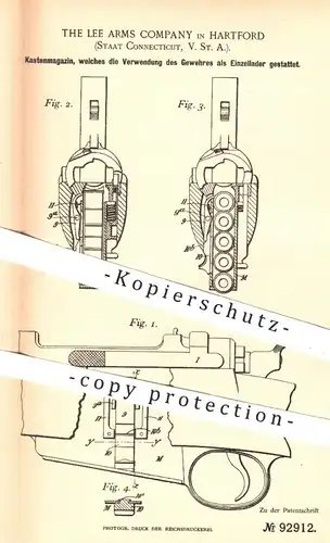 original Patent - The Lee Arms Company , Hartford Connecticut USA , 1896 , Kastenmagazin für Gewehre | Jagd , Waffen !!!