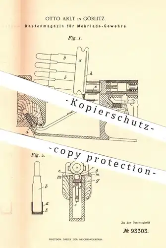 original Patent - Otto Arlt , Görlitz , 1897 , Kastenmagazin für Mehrlade - Gewehre | Gewehr , Jagd , Waffen , Waffe !!!