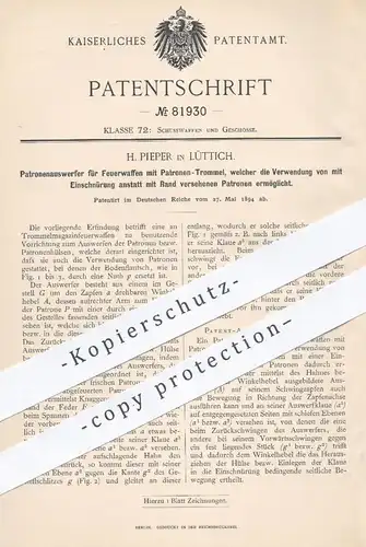 original Patent - H. Pieper , Lüttich , 1894 , Patronenauswerfer für Feuerwaffe | Gewehr , Jagd , Militär , Waffen !!
