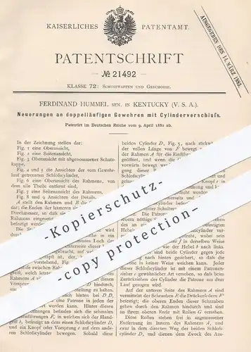 original Patent - Ferdinand Hummel , Kentucky , USA , 1882 , doppelläufige Gewehre | Gewehr , Jagd , Militär , Waffen !!