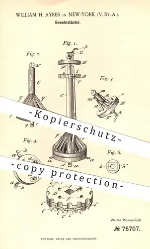 original Patent - William H. Ayres in New York , USA , 1893 , Gewehrständer | Gewehr , Gewehre , Jagd , Militär , Waffen