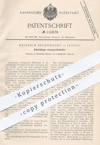 original Patent - Heinr. Degenhardt , Leipzig , 1897 , Selbsttätiger Fernsprechschalter | Fernsprecher , Telefon , Strom