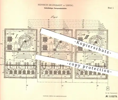 original Patent - Heinr. Degenhardt , Leipzig , 1897 , Selbsttätiger Fernsprechschalter | Fernsprecher , Telefon , Strom