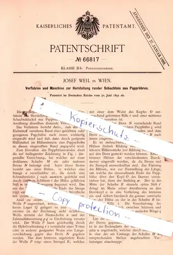 original Patent - Josef Weil in Wien , 1892 , Papiererzeugnisse !!!