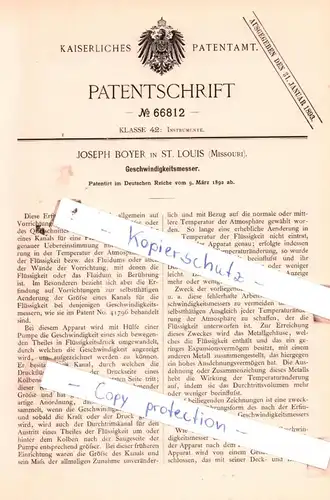 original Patent - Joseph Boyer in St. Louis , Missouri , 1892 , Geschwindigkeitsmesser !!!