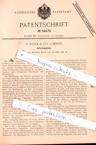 original Patent - R. Stock & Co. in Berlin , 1896 , Aufschlagzünder !!!