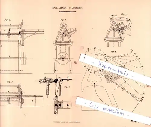 original Patent - Emil Leinert in Dresden , 1889 , Brodschneidemaschine !!!