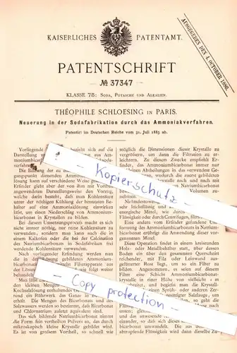 original Patent - T. Schloesing in Paris  , 1885 , Neuerung in der Sodafabrikation durch das Ammoniakverfahren !!!