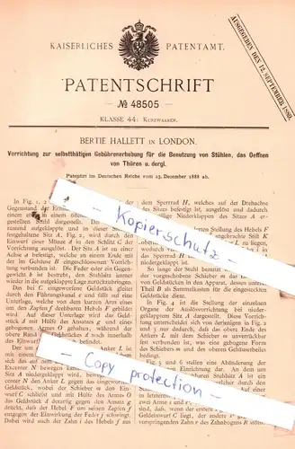 original Patent - Bertie Hallett in London , 1888 , Kurzwaaren !!!