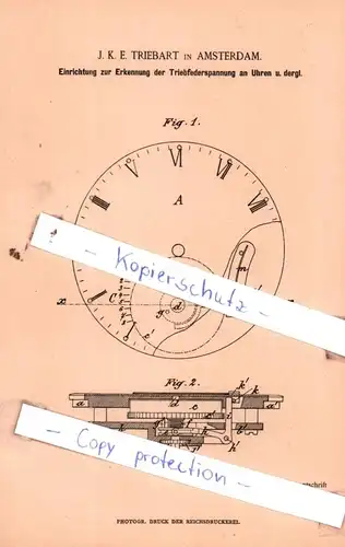 original Patent - J. K. E. Triebart Amsterdam , 1885 , Uhren !!!