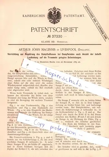 original Patent - Arthur John Maginnis in Liverpool , England , 1885 , Hebezeuge !!!