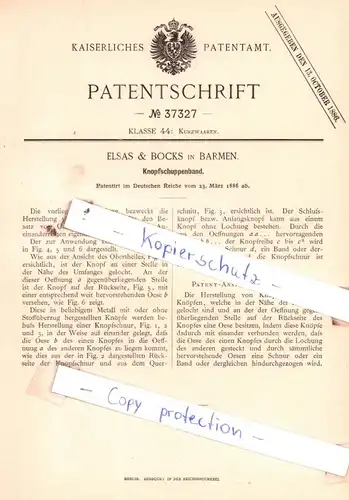 original Patent - Elsas & Bocks in Barmen , 1886 , Knopfschuppenband !!!