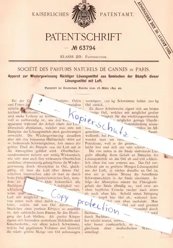 original Patent - Sociètè des Parfums Naturels de Cannes in Paris , 1891 , Fettindustrie !!!