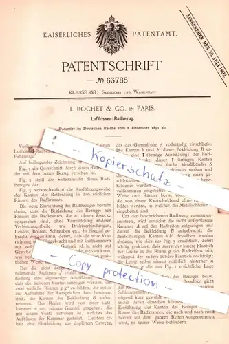 original Patent -  L. Rochet & Co. in Paris , 1891 , Luftkissen-Radbezug !!!