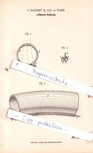 original Patent -  L. Rochet & Co. in Paris , 1891 , Luftkissen-Radbezug !!!