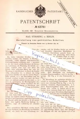 original Patent - Max Stimming in Berlin , 1891 , Herstellung von gedrückten Schellen !!!