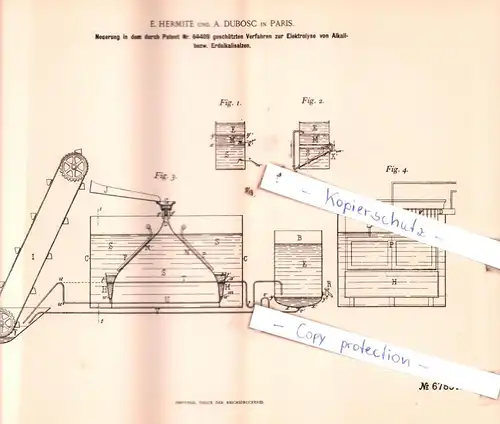 original Patent - E. Hermite und A. Dubosc in Paris , 1892 , Elektrolyse von Alkali- bezw. Erdkalisalzen !!!