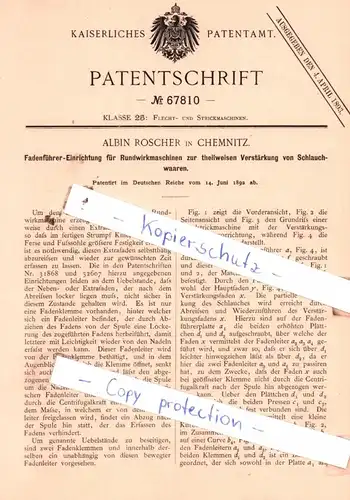 original Patent - Albin Roscher in Chemnitz , 1892 , Fadenführer-Einrichtung für Rundwirkmaschinen !!!