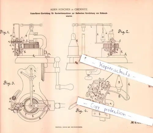 original Patent - Albin Roscher in Chemnitz , 1892 , Fadenführer-Einrichtung für Rundwirkmaschinen !!!