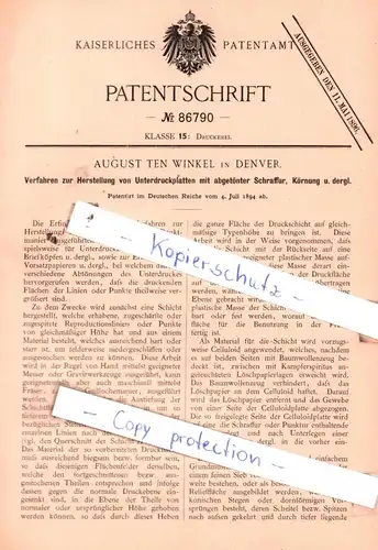 original Patent - August Ten Winkel in Denver , 1894 , Herstellung von Unterdruckplatten, Druckerei !!!