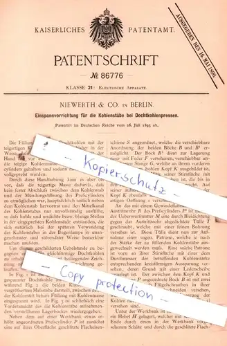 original Patent -  Niewerth & Co. in Berlin , 1895 , Elektrische Apparate !!!