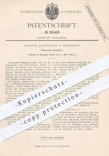 original Patent - Gustav Jannasch , Dresden , 1884 , Fenstersteller | Stellen der Fenster | Fensterbauer , Fensterläden