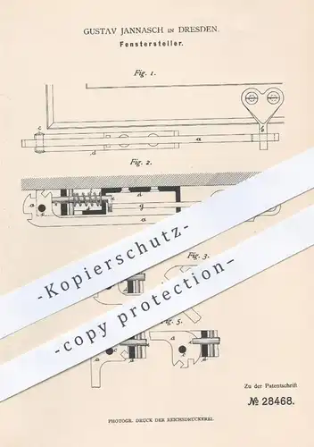 original Patent - Gustav Jannasch , Dresden , 1884 , Fenstersteller | Stellen der Fenster | Fensterbauer , Fensterläden